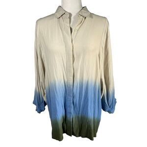 Rachel Comey Small Oversized  Cream Green Blue Color Block Long Sleeve Button-Do